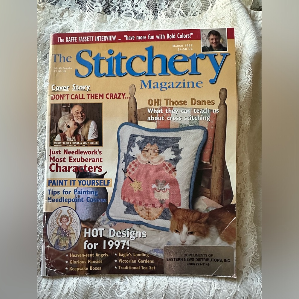 The Stitchery Cross Stitch Magazine Mar 1997 Angels, Pansies, Boxes & More
